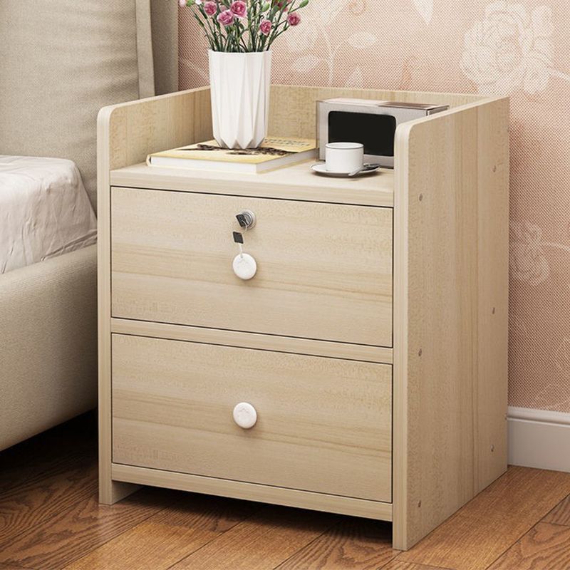 1-Drawer/2-Drawer Wood Nightstand 15.7" Tall Nightstand in Brown/ White/Natural