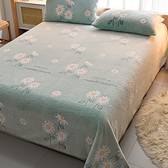 Fitted Sheet Flannel Floral Printed Wrinkle Resistant Breathable Super Soft Bed Sheet Set