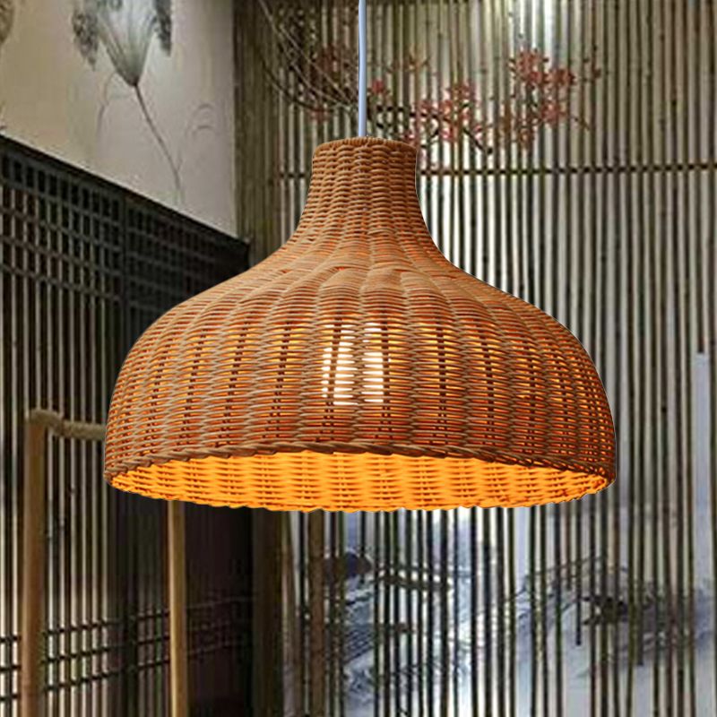 Lampada cinese a cupola rattan 1 lampadina a sospensione arancione per il ristorante