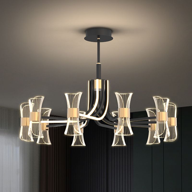 Black and Gold LED Pendant Light Modern Style Metal Acrylic Chandelier Light