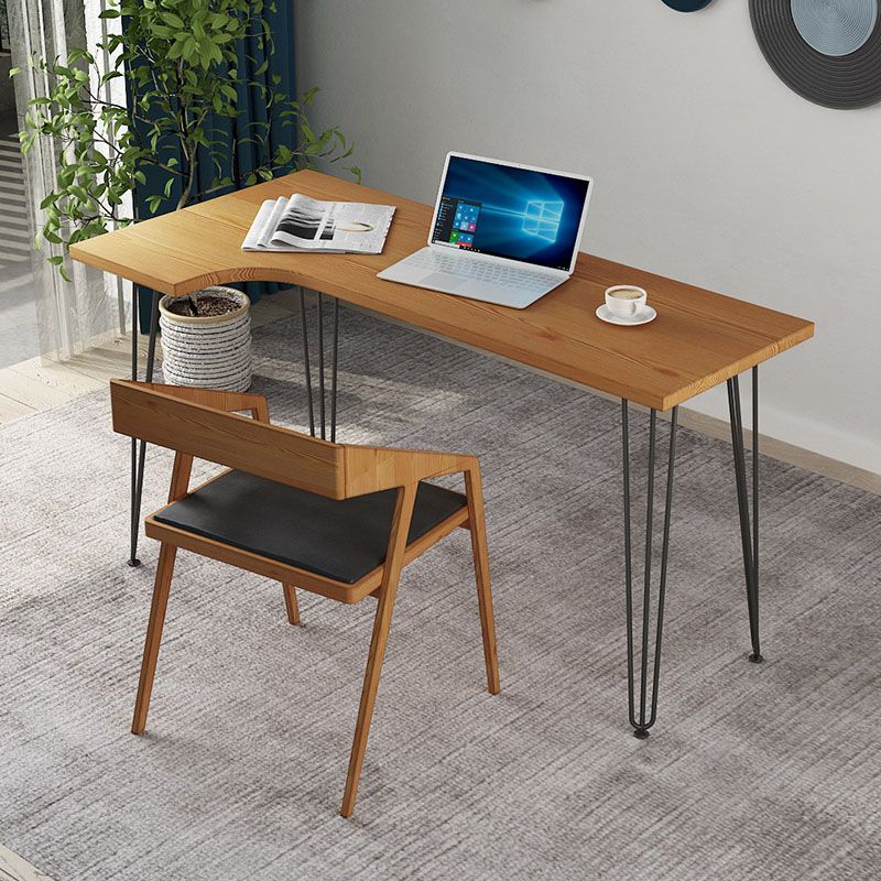 Industrial L-Shape Writing Desk Solid Wood Office Desk for Home