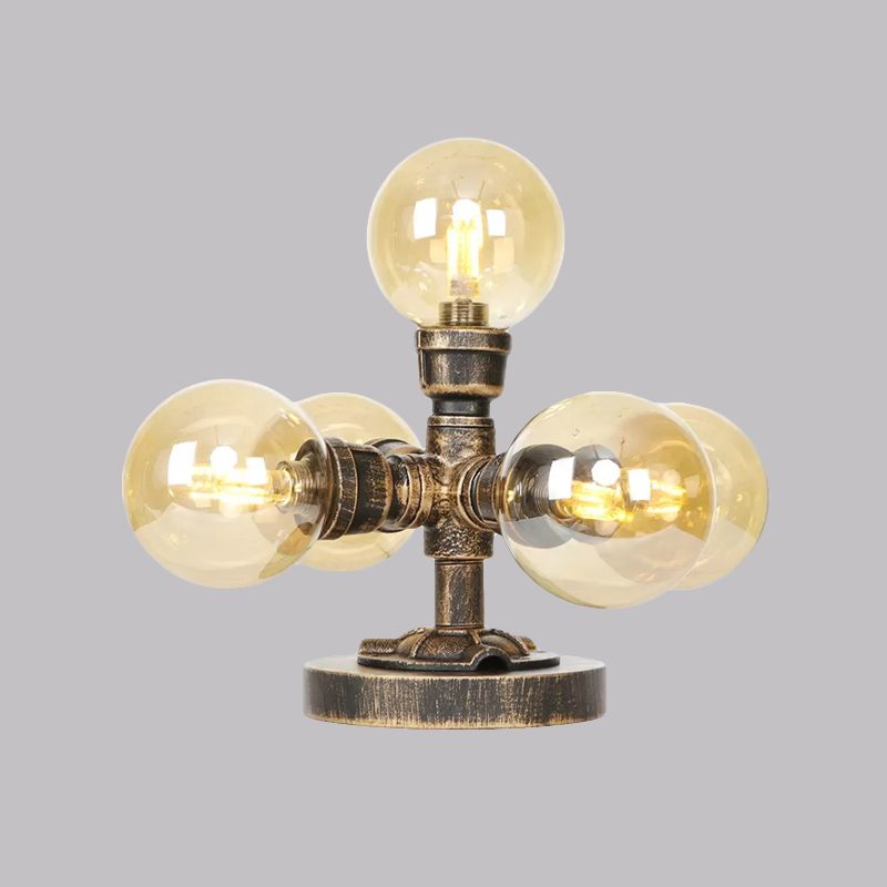 Lampe de bureau 4/5-5-Light Style industriel Shade Round Clear / Amber Glass Task Light in Antique Silver / Bronze with Base