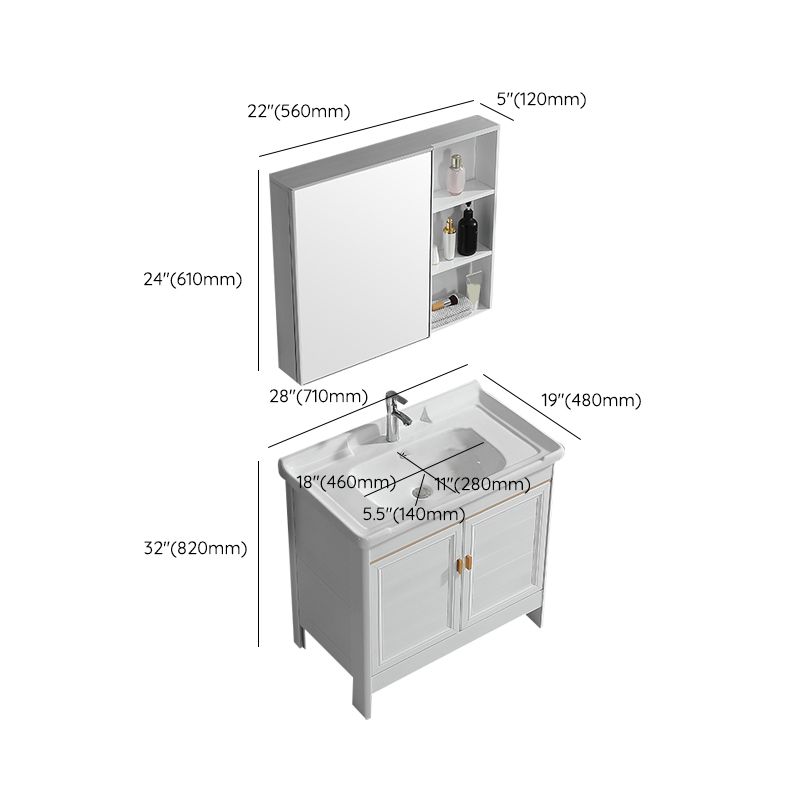 Metal Frame Vanity White 2 Doors Rectangular Single Sink Freestanding Bathroom Vanity