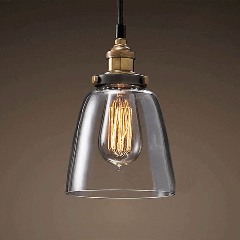 Clear Glass Shade Hanging Ceiling Light  Industrial Vintage Brass 1 Light Restaurant Down Lighting