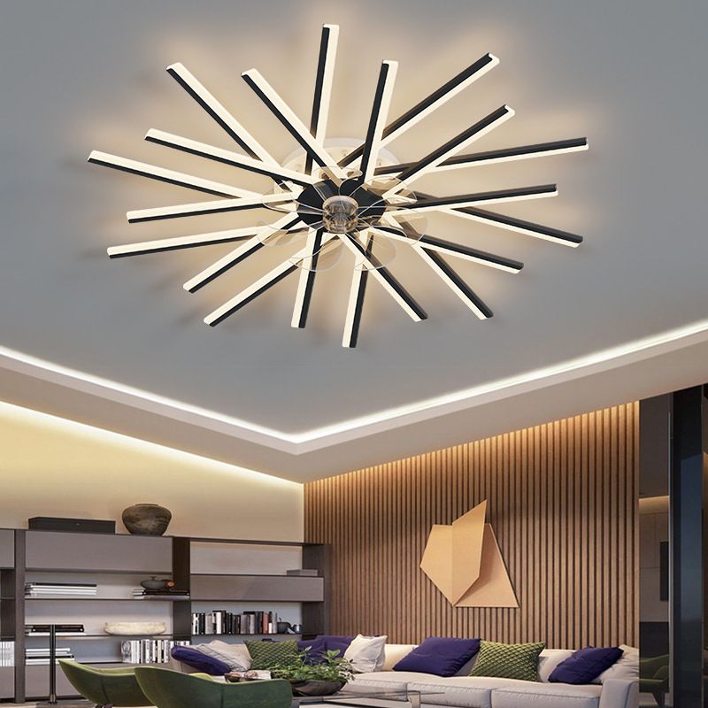 Linear Shape Metal Ceiling Fans Modern Style Multi-Lights Ceiling Mount Fan Fixtures