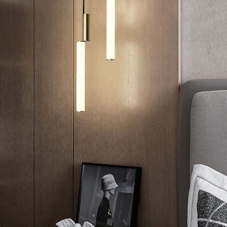 Stick Shaped Bedside Pendulum Light Acrylic Simple Style LED Down Lighting Pendant in Gold