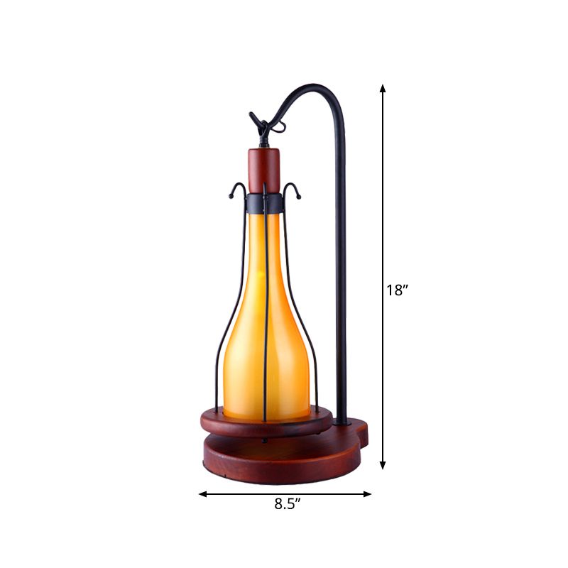 Bottle Bedroom Desk Lighting Farm Style Yellow Glass 1-Head Copper Finish Table Light with Wood Base