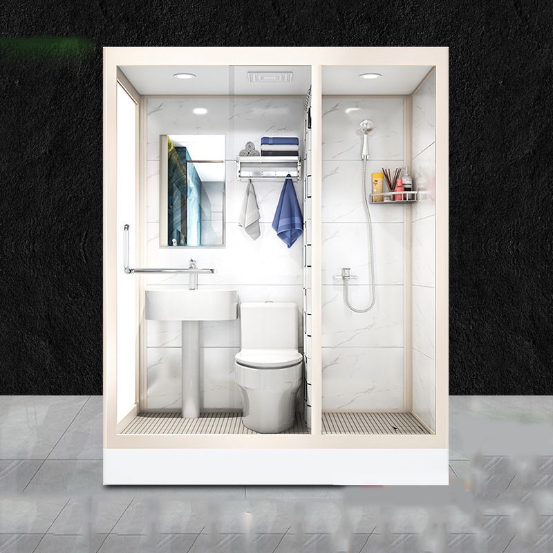 Modern Framed Tempered Glass Shower Kit with Base Included Framed Shower Stall in White