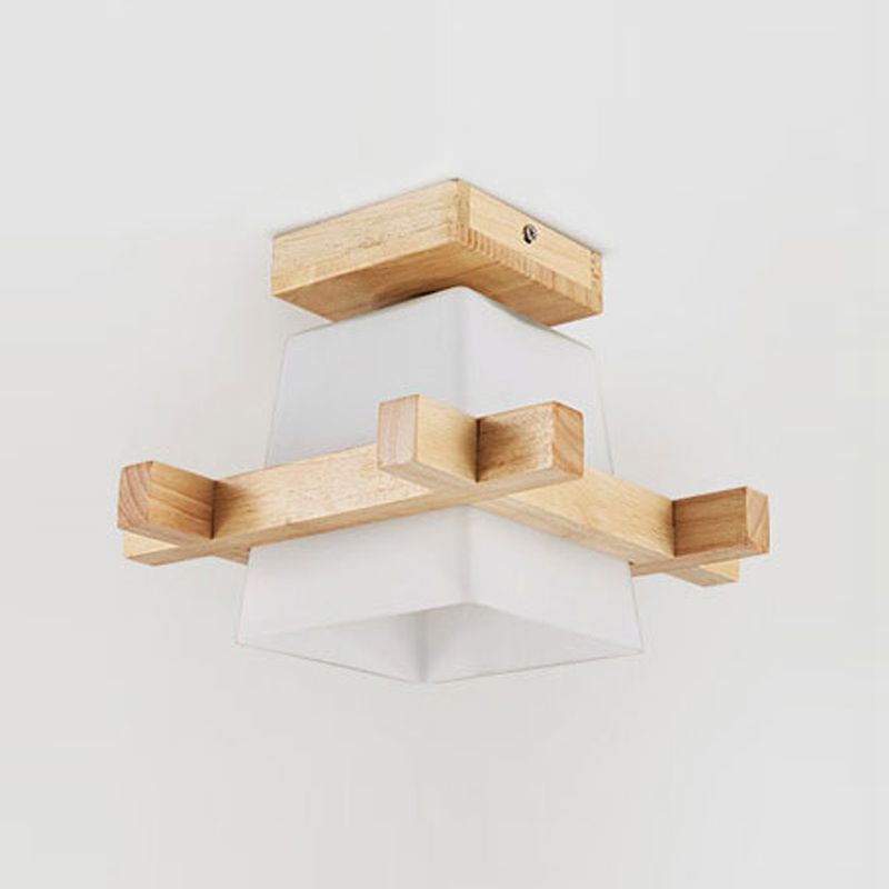 Simplicity Wooden Ceiling Light Fixtures Glass Shade Flush Mount Ceiling Fixture