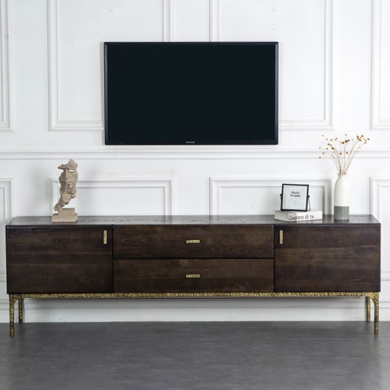 Glam Brown Media Console Wood TV Console with Metal Legs for Living Room