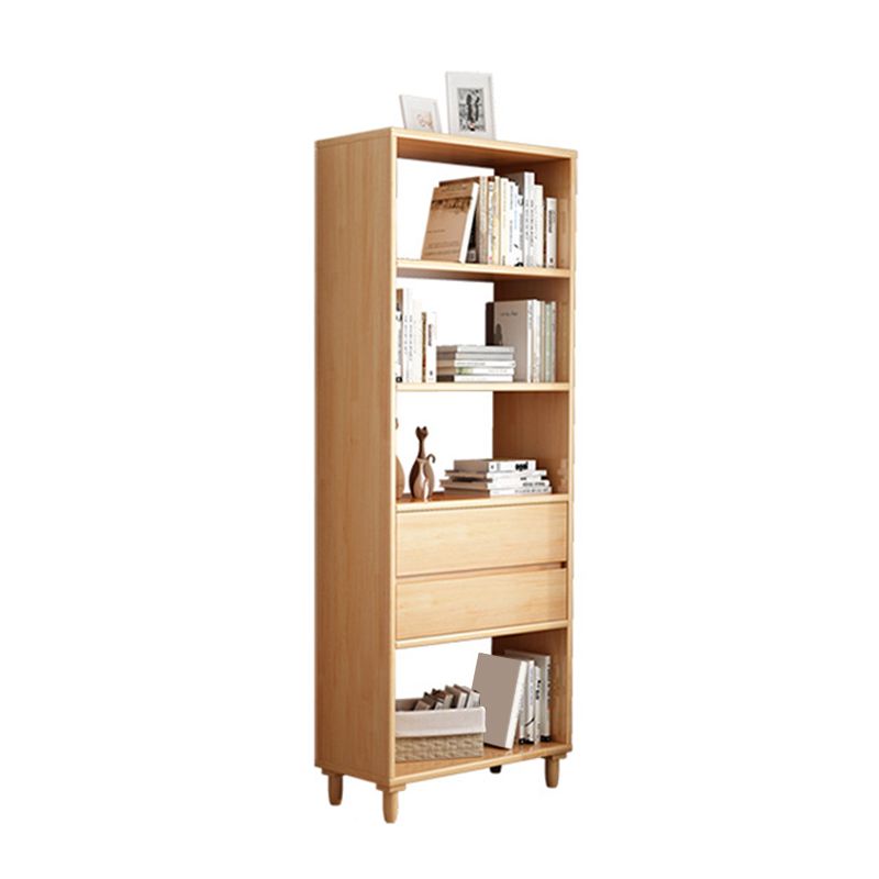 Modern Standard Open Bookshelf Wood 6 Shelf Bookcase with Drawer Storage