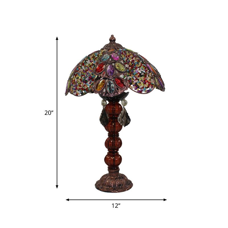 Flower Stained Glass Night Stand Lamp Bohemia 1-Bulb Living Room Table Light with Baluster Base in Bronze