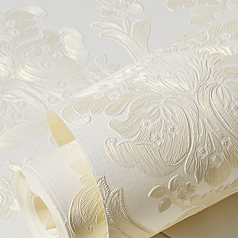 Damask Flower Adhesive Wallpaper Nostalgic 3D Embossed Wall Art with Removable Design