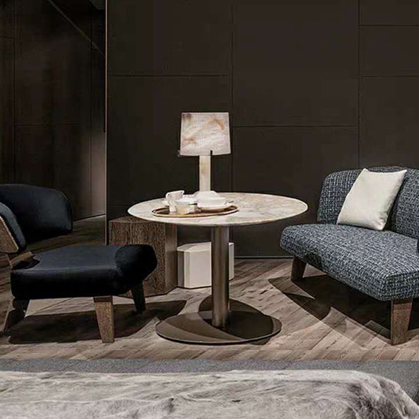 Metall traditionelle Luxus -runde Esstisch Sintered Stone Tisch mit Sockelbasis