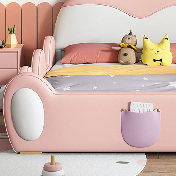 Solid Wood Animals Bed Scandinavian Upholstered Panel Bed in Pink