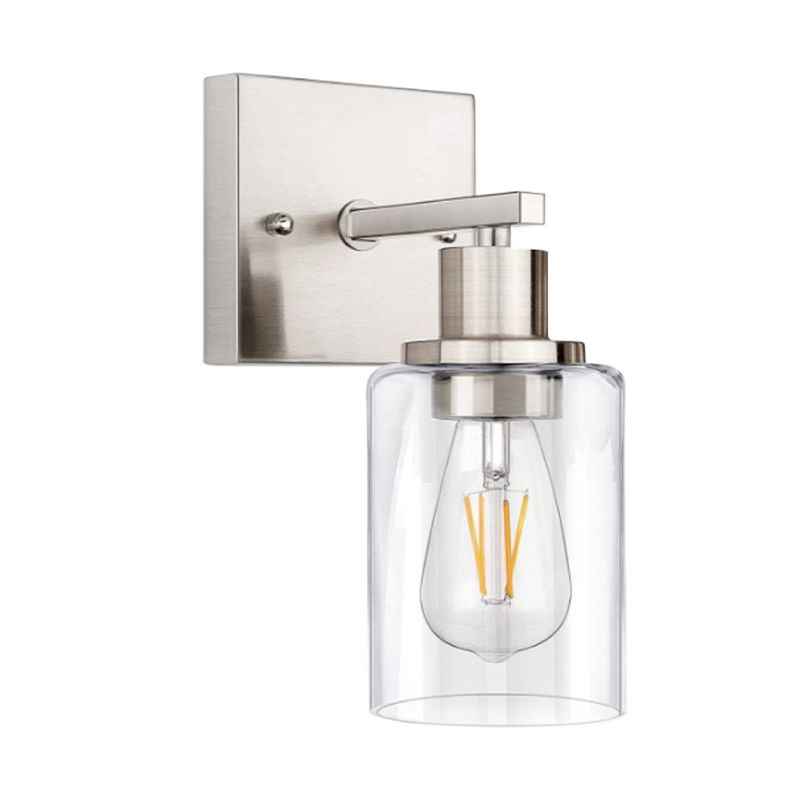 Metal Industrial Wall Sconce Cylinder Shape Vanity Lamp with Glass Shade for Bathroom