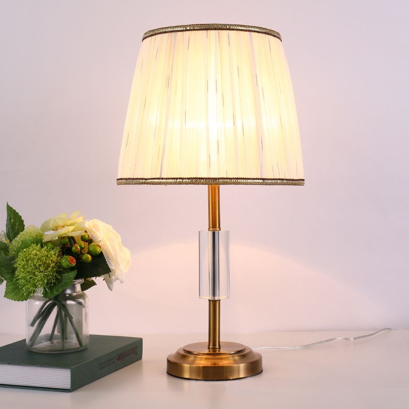 Tapered Drum Nightstand Lamp Contemporary Fabric 1 Bulb Reading Book Light in Gold