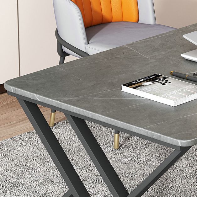 Modern Style Office Desk Sintered Stone Writing Desk with Metal Legs for Home