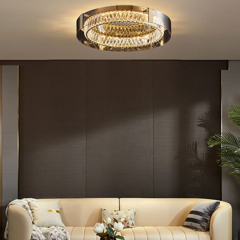 1-Light Drum Flush Ceiling Lights Modern Crystal Flush Mount