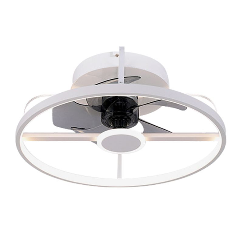 Luz de ventilador de colgante de círculo Metal modernista de 18 "W LED White Semi Flush Mount con 3 cuchillas grises