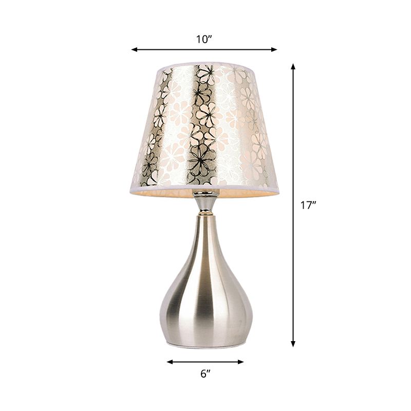 Tapered Table Light Modern Fabric Single Nickel Nightstand Lamp with Cloud/Geometric/Flower Pattern