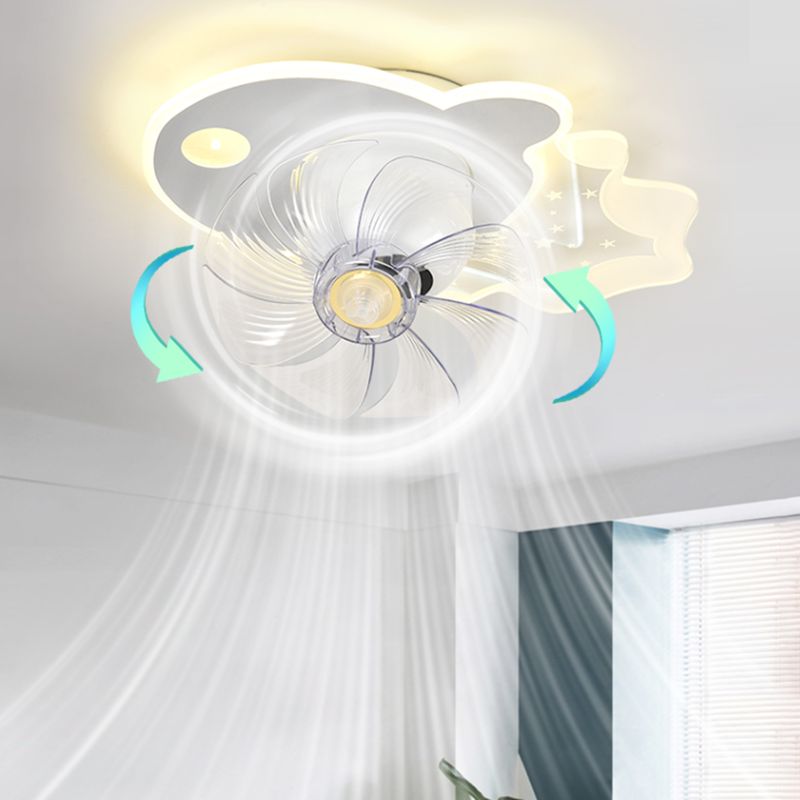 Cartoon LED Ceiling Fan Lamp 360-Degree Rotatable Kids Bedroom Semi Flush Mount Light