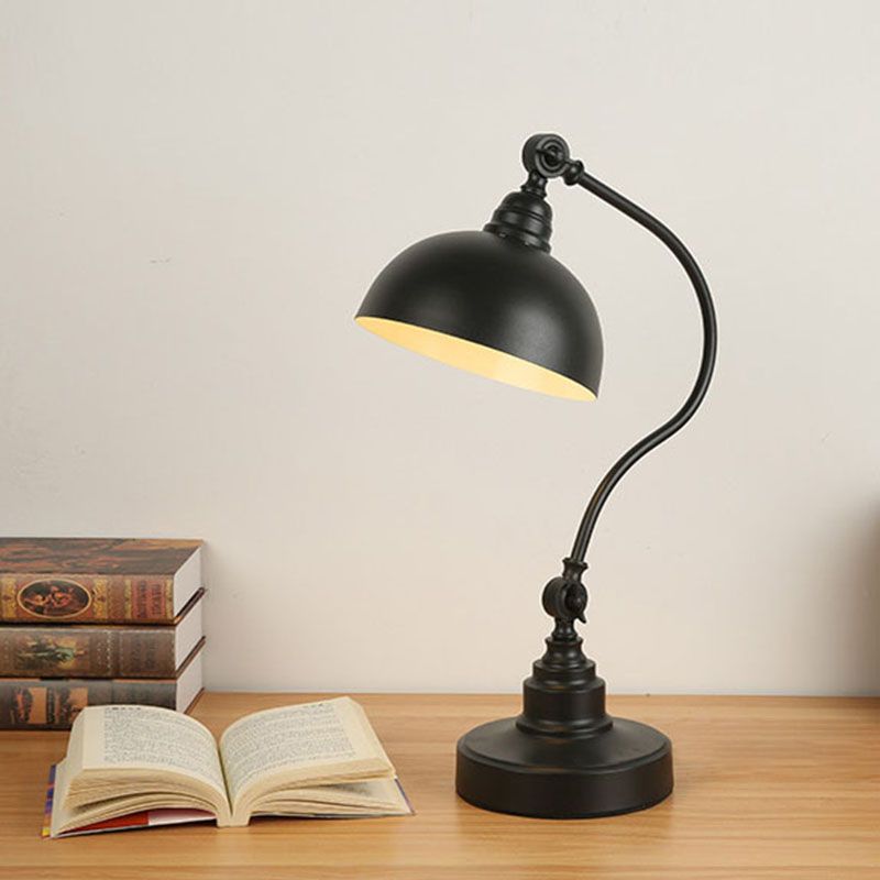 Metal Dome Adjustable Table Light Vintage 1 Bulb Study Room Task Lamp in Black with Gooseneck Arm