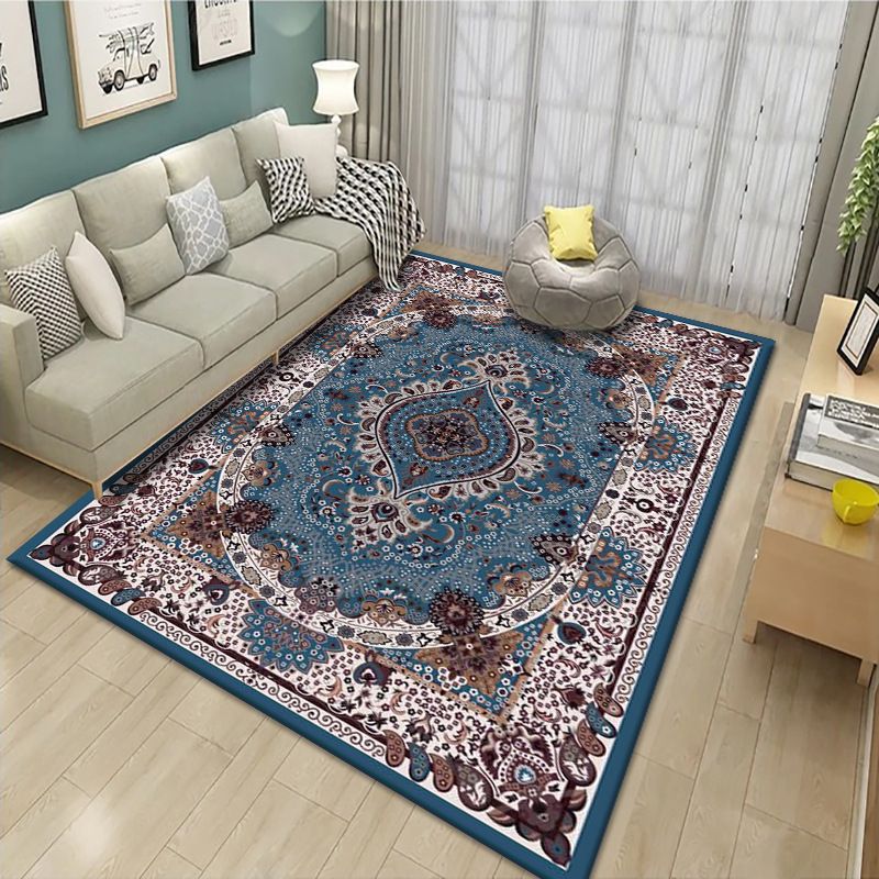 Dark Color Moroccan Concentric Circles Rug Polyester Classic Carpet Non-Slip Backing Indoor Rug for Living Room