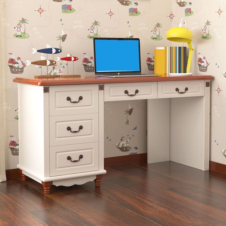 Wooden Writing Desk with Drawers and Solid Wood Base Modern Desk