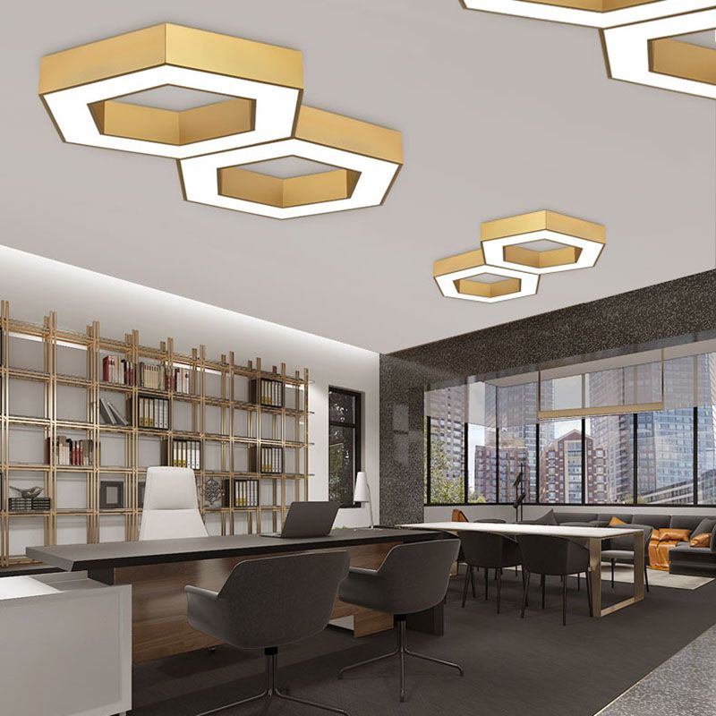 Nordic Hexagon Ceiling Light Metal Gold LED Flush Mount Light for Office