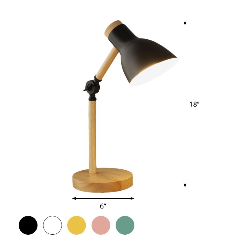 Domed Metal Rotatable Desk Light Modernist 1 Head White/Pink/Yellow and Wood Reading Lamp for Study Room