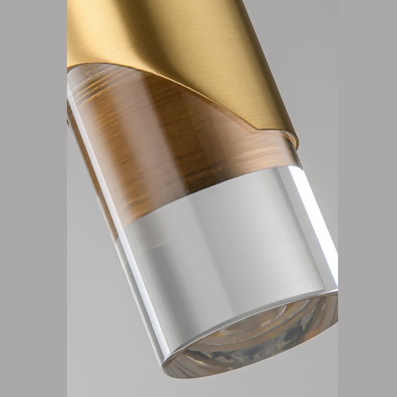 Pendre à LED cylindrique en or dans la lampe suspendue en cuivre de style luxe moderne avec nuance acrylique