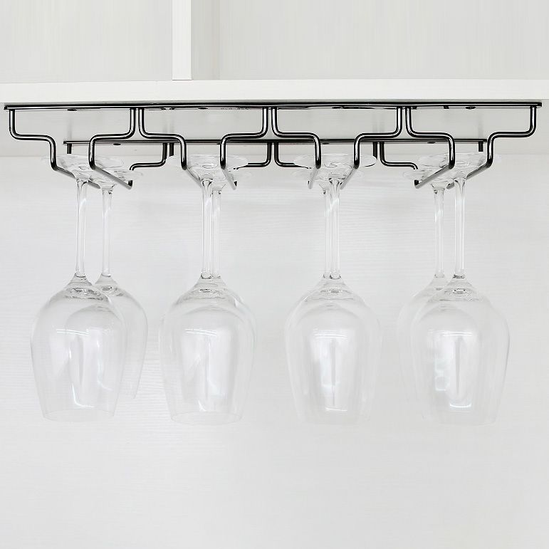 Contemporary Hanging Glass & Stemware Holder Stainless Steel Glass Rack in Black