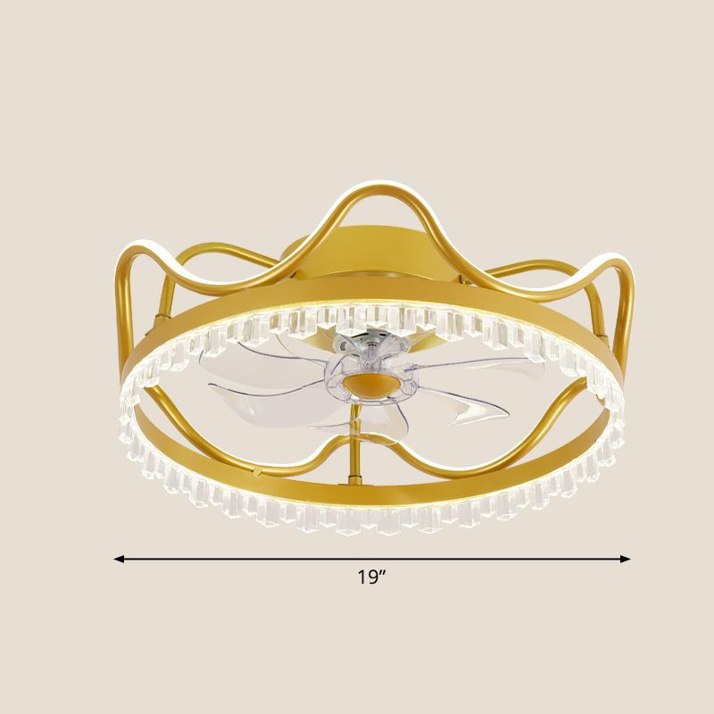 Remote Control Ring Shaped Acrylic Fan Light Minimalist 7-Blade LED Semi Flush Ceiling Light