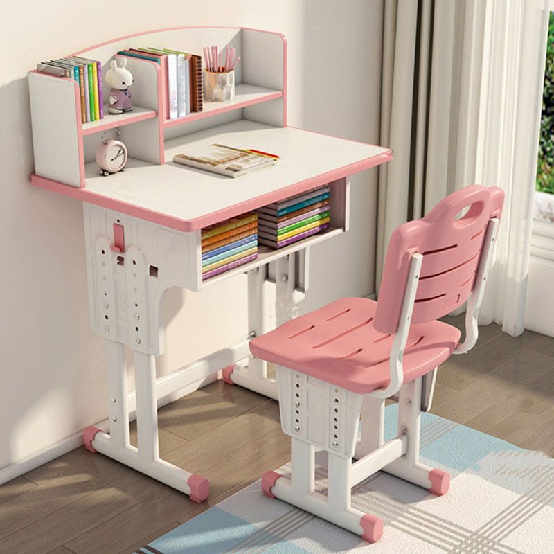 Adjustable Drawer Desk Solid Wood Study Desk with  Bookshelf