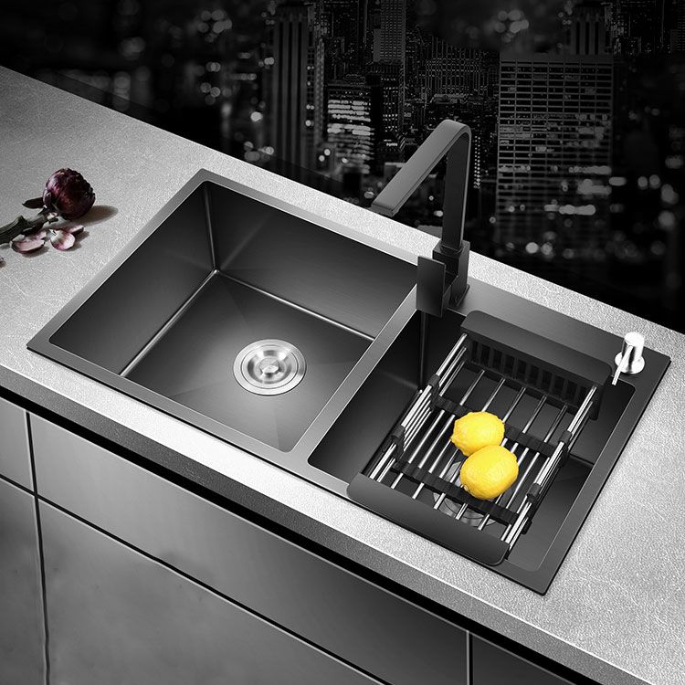 Rectangle Stainless Steel Sink in Black  Double Bowl Drop-In Kitchen Sink