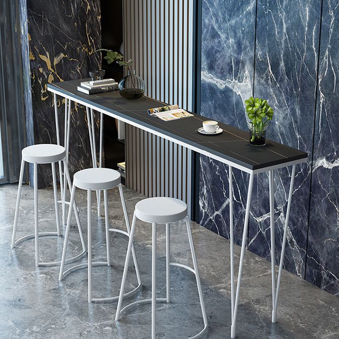 White and Black Glam Style Bar Table in Iron Top and Faux Marble Milk Tea Shop Bar Table