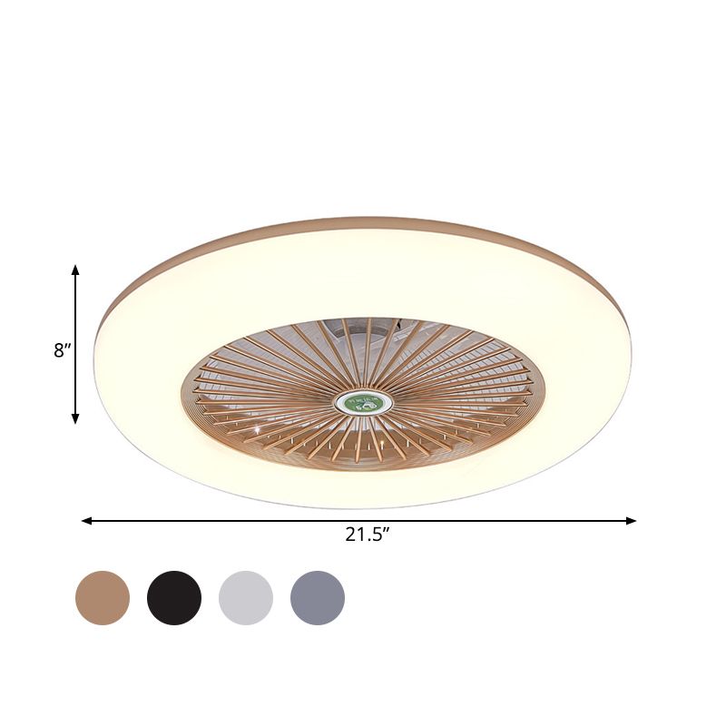 Donut Metal Fan Light Aymat Simple Bedroom 21,5 "W LED LED MONT SEMI FUSHER en noir / blanc / gris avec nuance acrylique, 5 lames