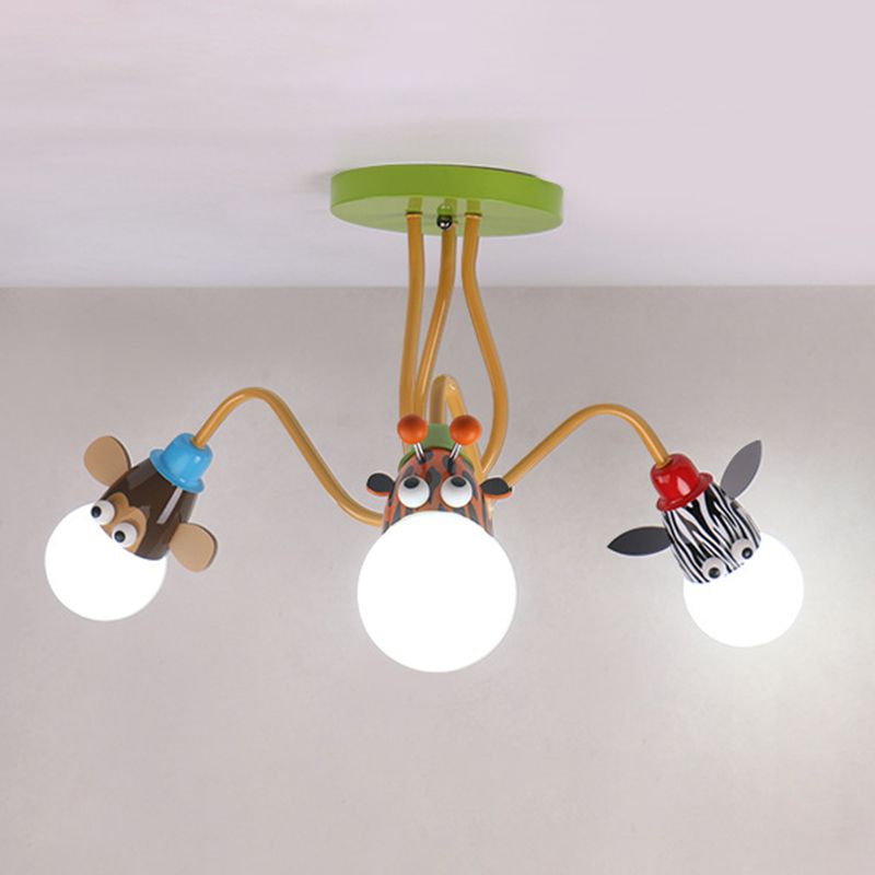 Creative Metal Semi Flush Mount Light Fixture Cartoon Animal Flush Mount Spotlight  for Kids Bedroom