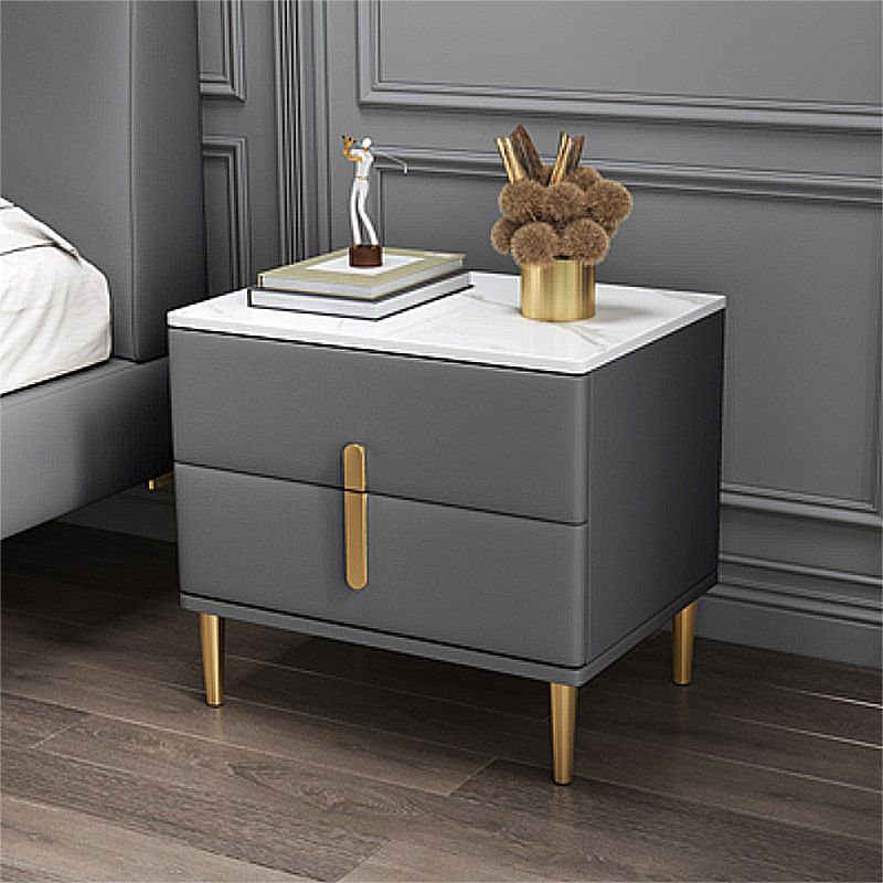 20 Inch H Nightstand Modern Stone Top 2-Drawer Storage Legs Included Bed Nightstand