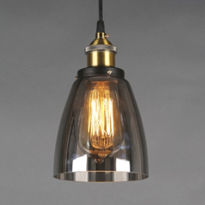 5.5"/7" Wide Cone Pendant Light Industrial 1 Light Grey/Brown/Clear Glass Hanging Lamp in Bronze