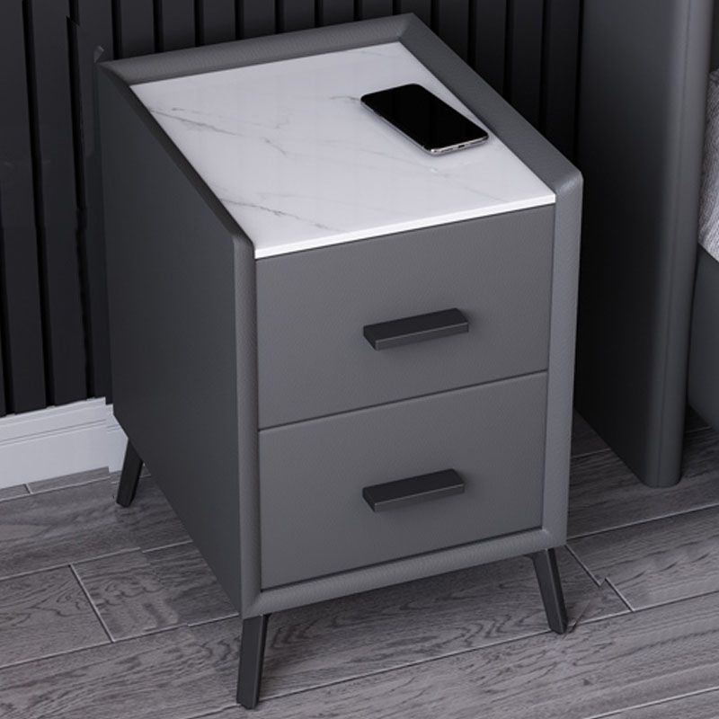 Modern Stone Top Night Table 3 - Drawer Nightstand with Black Legs