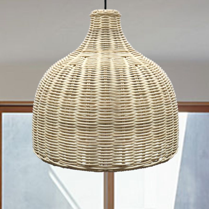 10 "/ 14" de large Asie Single Pendant Light Beige Cloche Plafond Lampe à suspension avec lampe à bambou