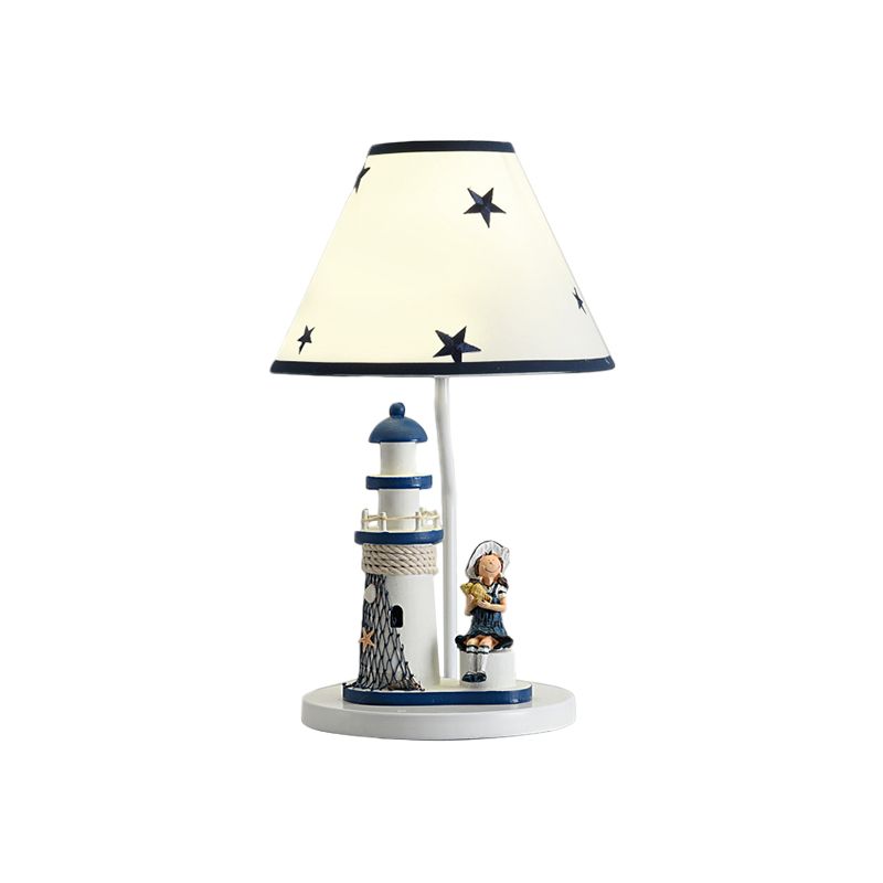 Kids Cartoon Girl/Boy Table Light Resin 1 Head Children Room Shaded Task Lighting in Dark Blue