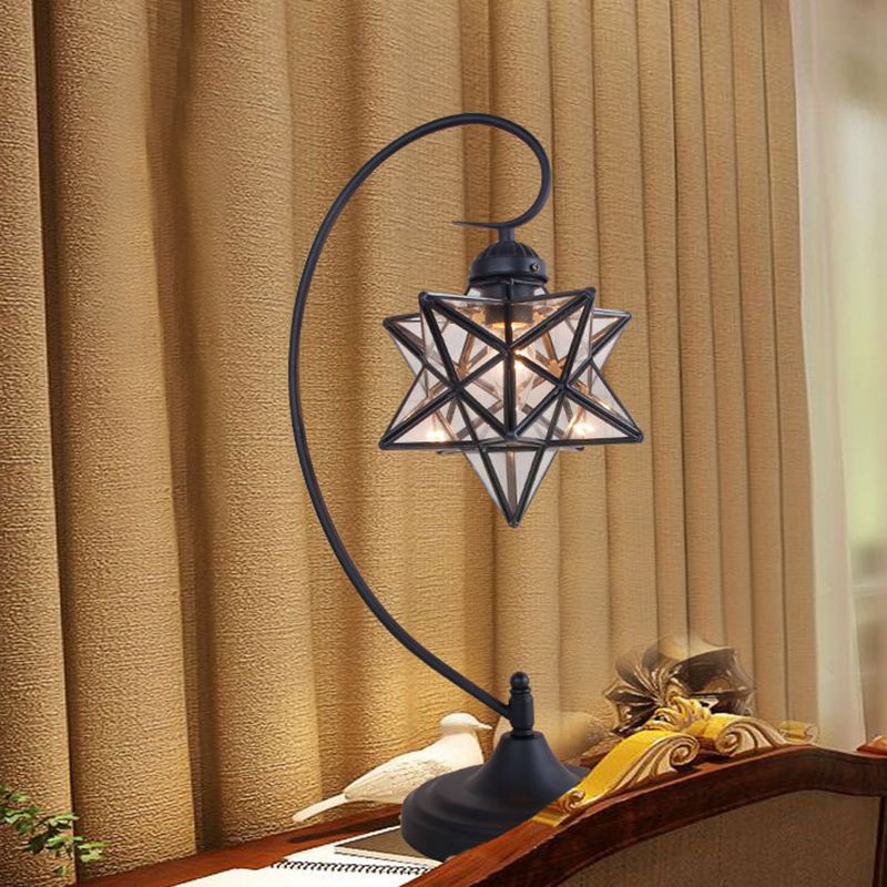 1 Light Nightstand Lamp Tiffany Star Shaped Clear/Silver and Clear Glass Night Lighting with Twisted Arm for Coffee Shop