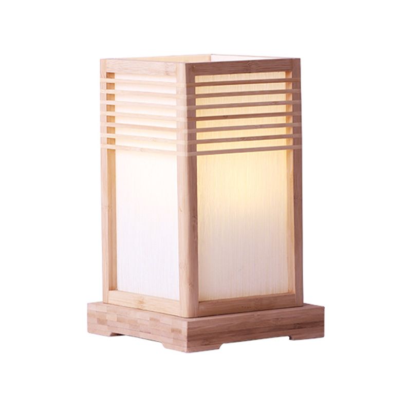 Japanese 1 Bulb Task Lighting Beige Rectangular Small Desk Lamp with Wood Shade