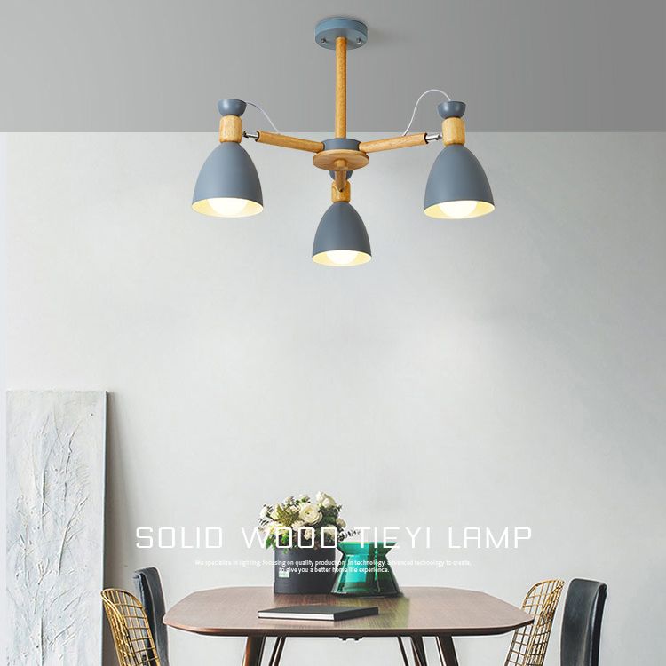 Wrought Iron Sputnik Pendant Light in Modern Creative Style Wooden Macaron Hanging Lamp for Interior Spaces