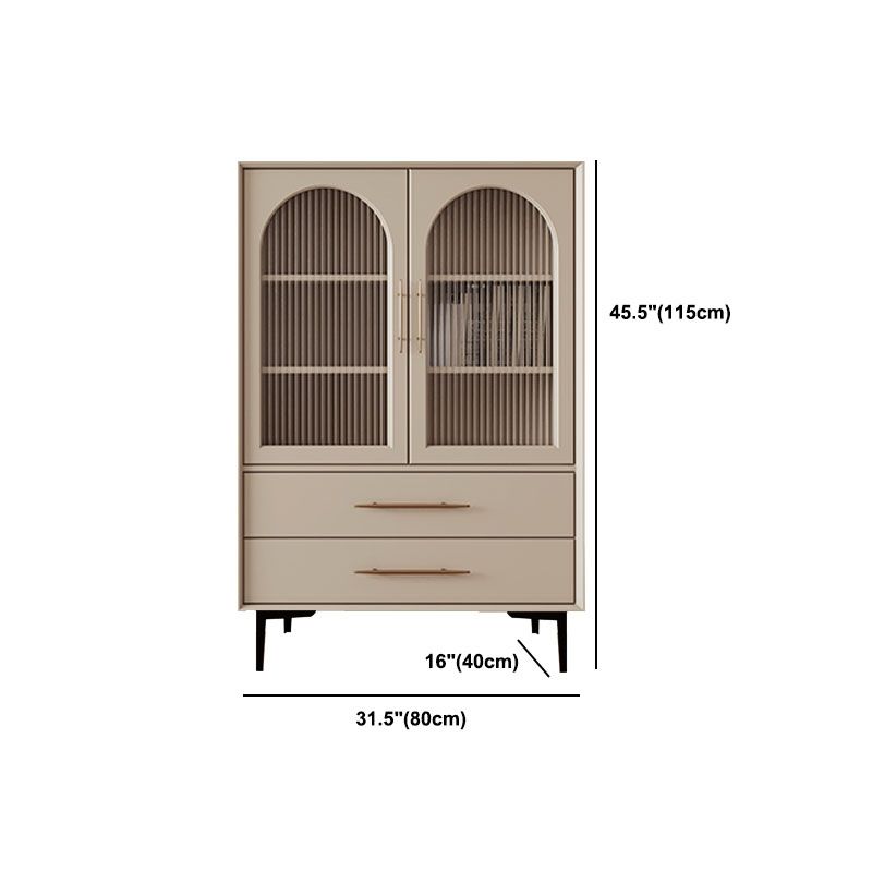 Glass Doors Sideboard Contemporary Stone and Engineered Wood Sideboard in White