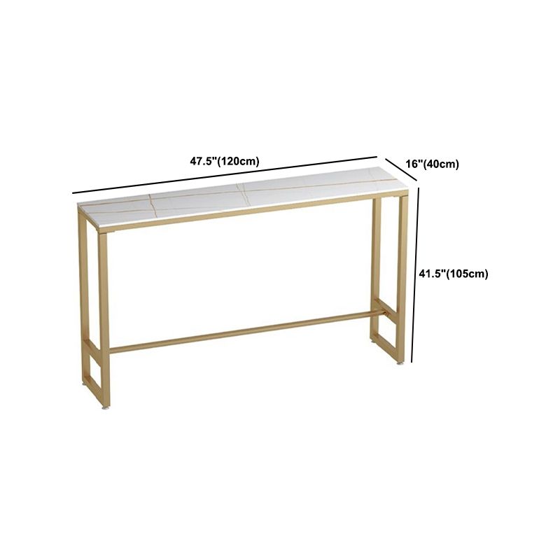 Rectangle Indoor Patio Bar Table Footrest White and Gold Trestle Counter Table