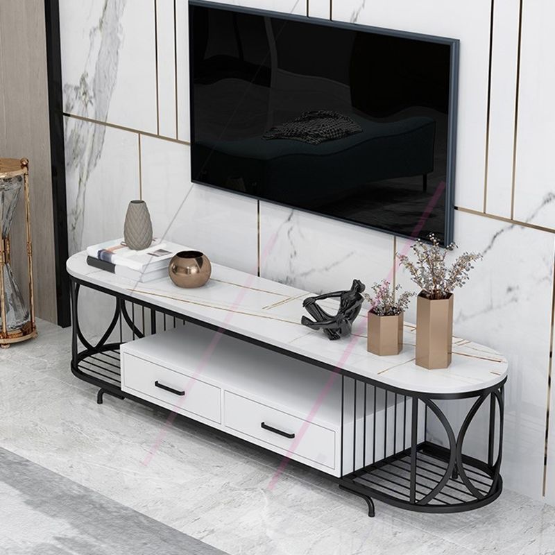 Glam Stone TV Media Stand Open Shelving TV Stand Console with Drawers